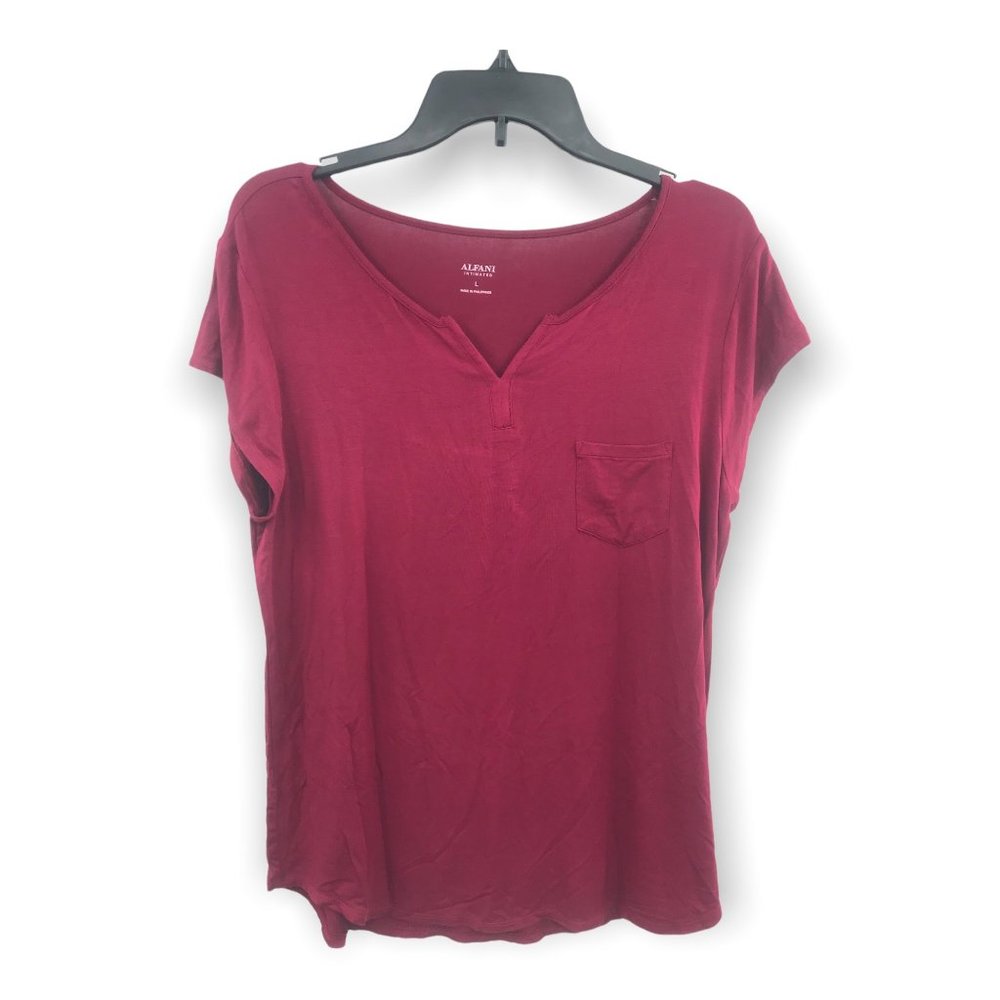 ^ Alfani Intimates Womens Large Pajama Pocket Top Split Neck Plum